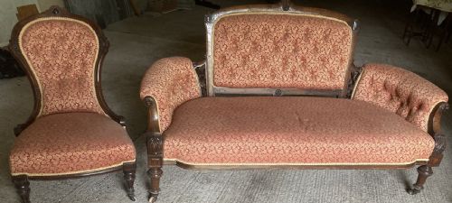 Victorian Button Back Settee/sofa with Matching Ladies Chair
