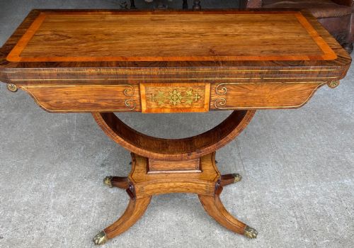 18TH CENTURY BRASS INLAID CARD TABLE