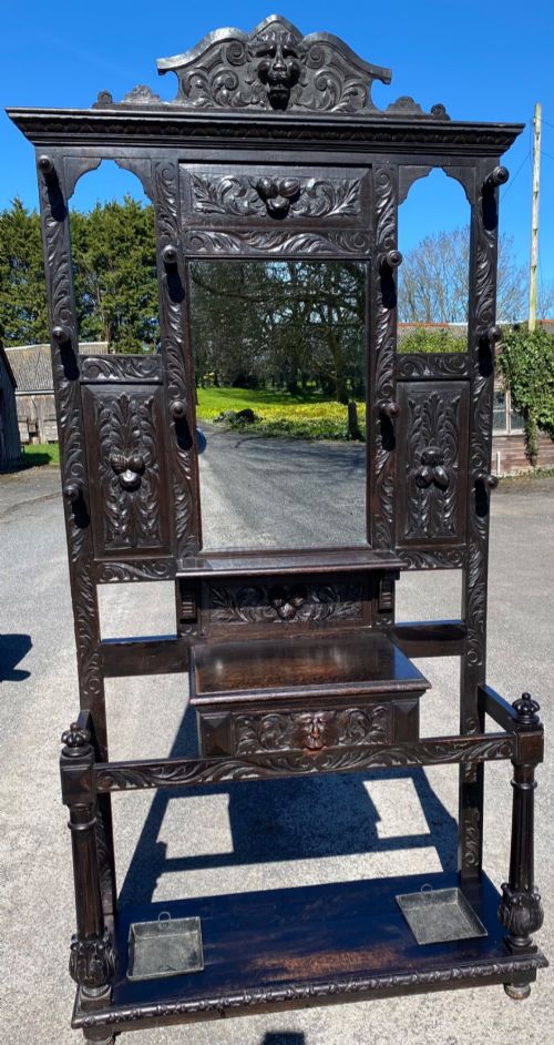 Large Victorian Carved Oak Hall Stand