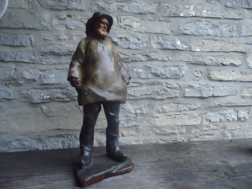 LARGE 19th CENTURY GOLDSCHEIDER FIGURE OF FISHERMAN