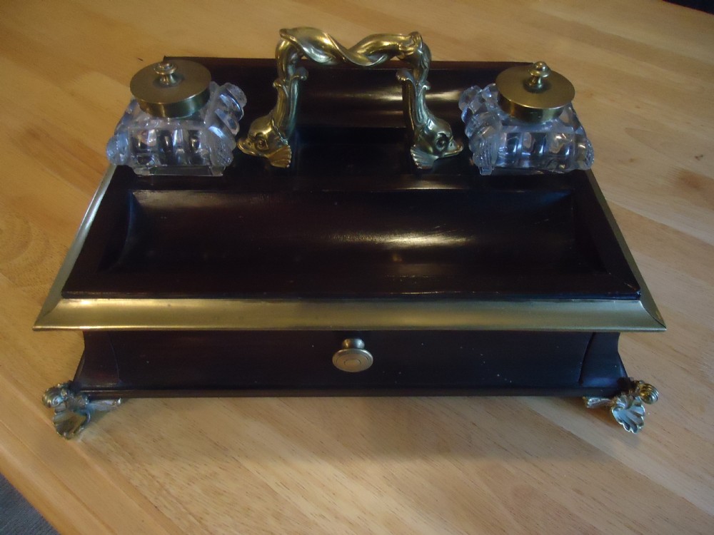 REGENCY COROMANDEL AND GILDED BRASS DESK INKWELL