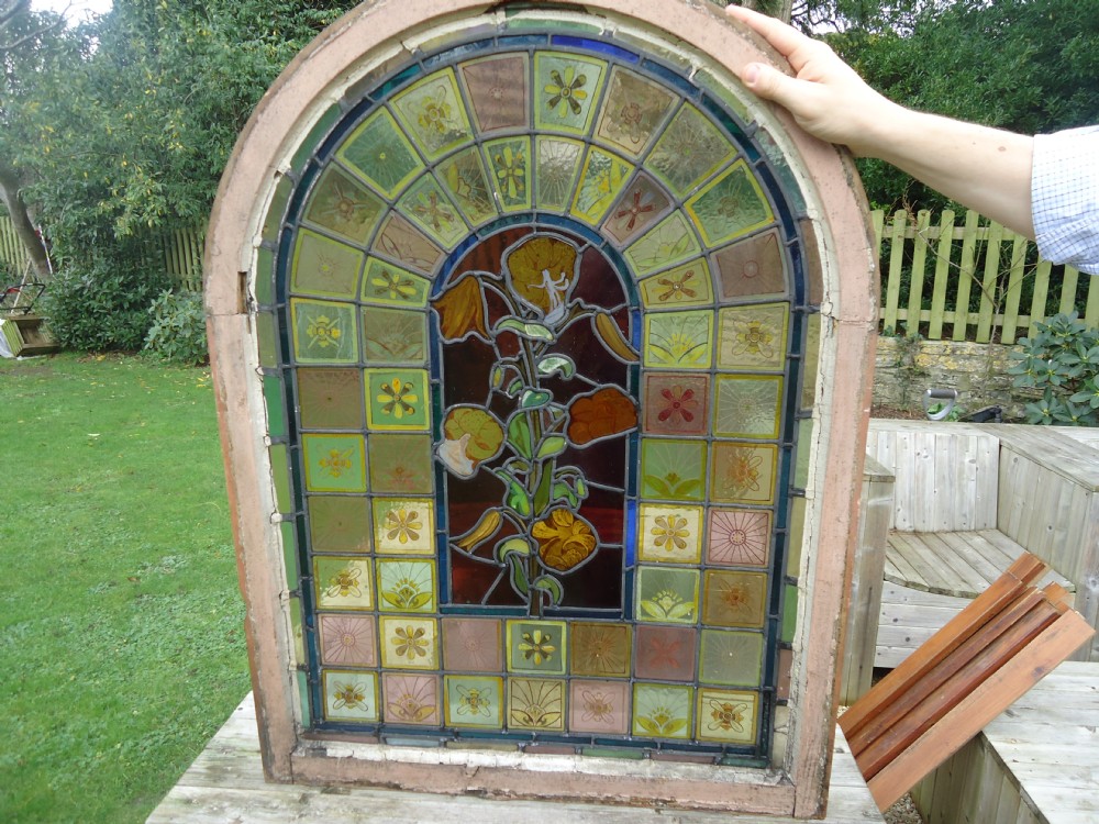 Stained glass window panel.