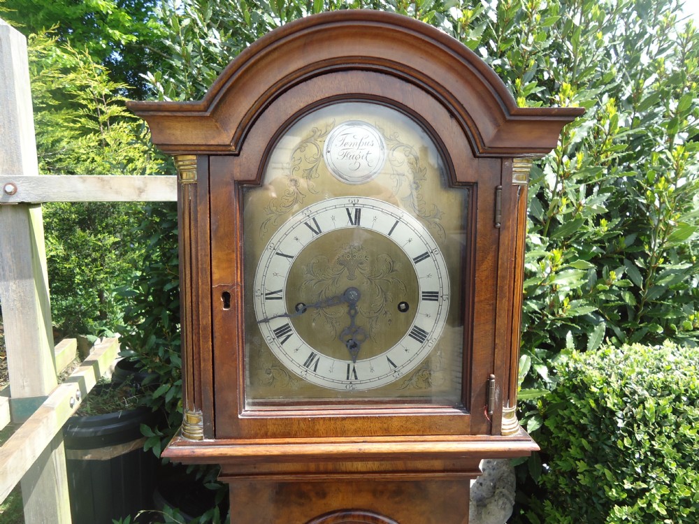Brass face walnut case eight gong Grandmother clock