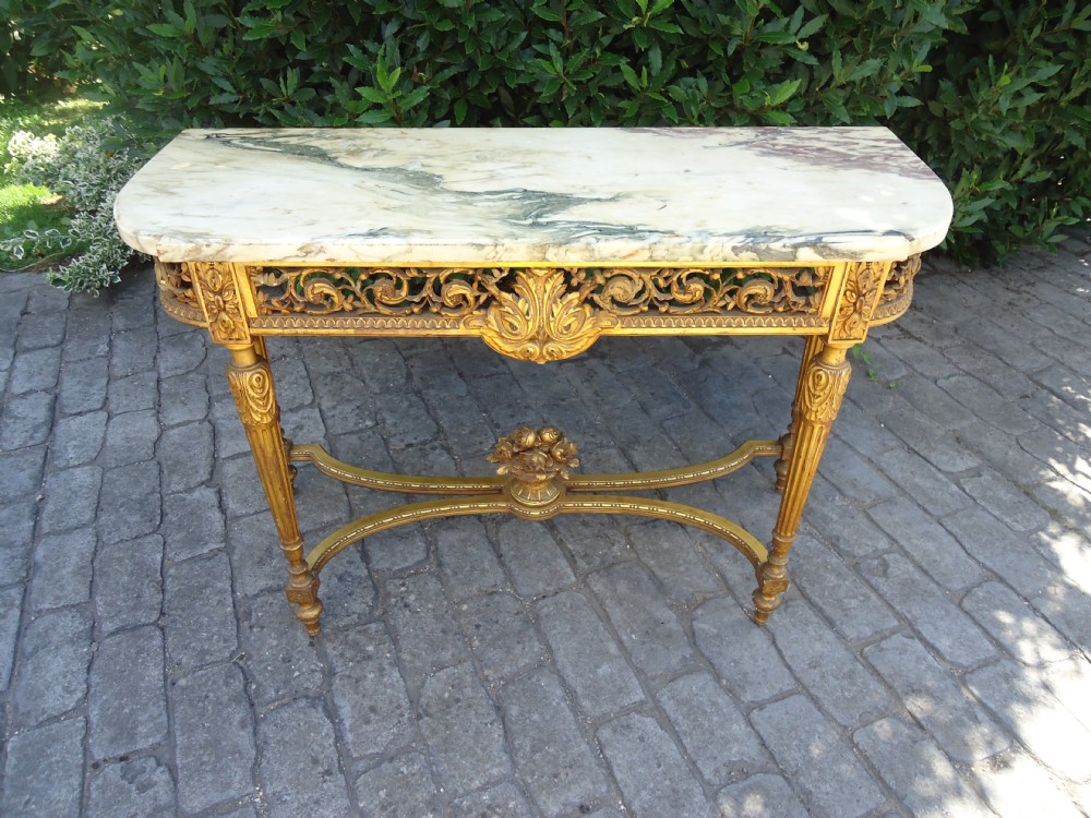 19th century French marble top gilded console table