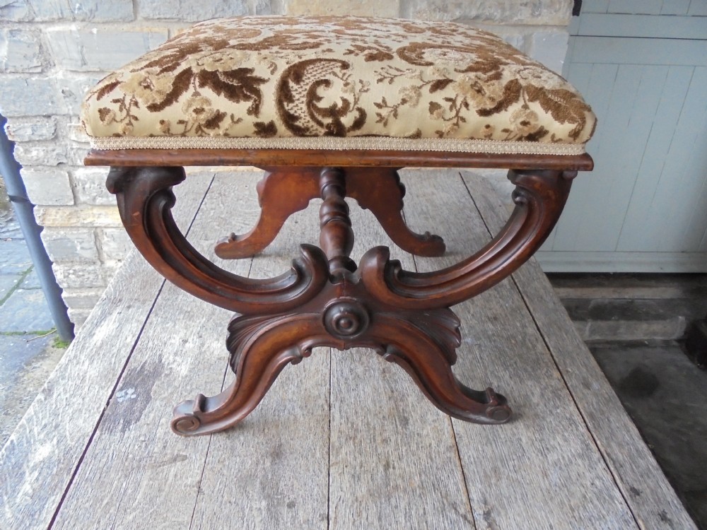 19th century mahogany cross framed foot stool