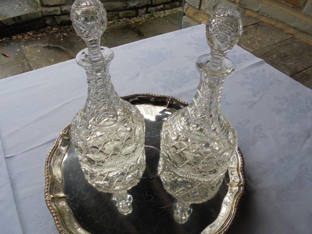 Pair 19th century OVAL cut glass decanters