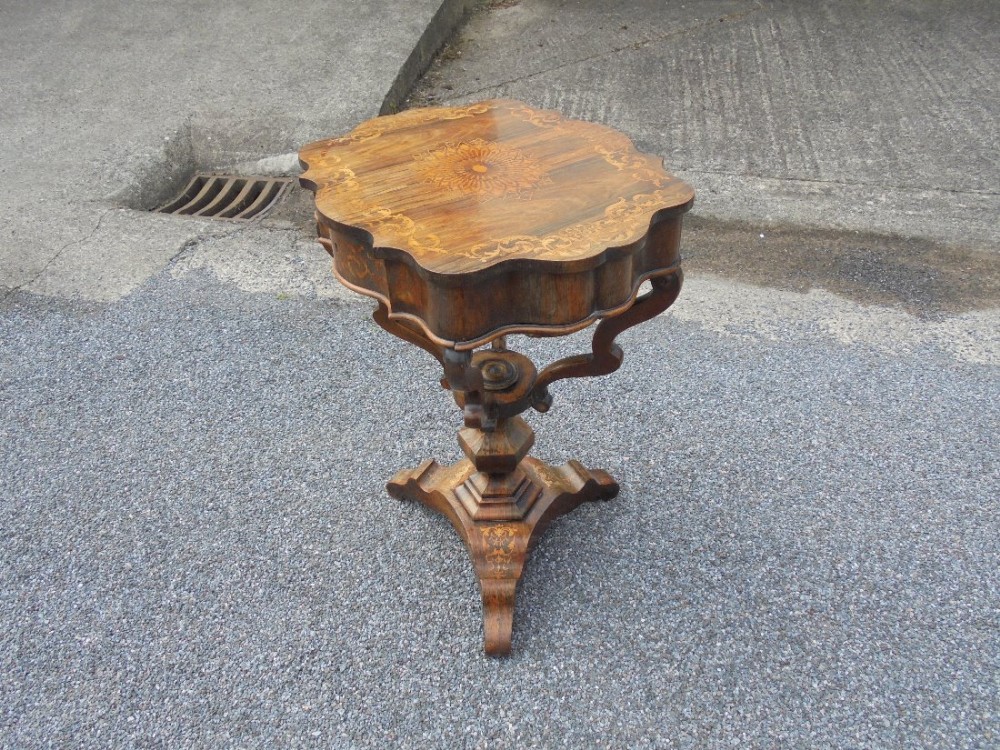 19th century marquetry ladies work box on basket base