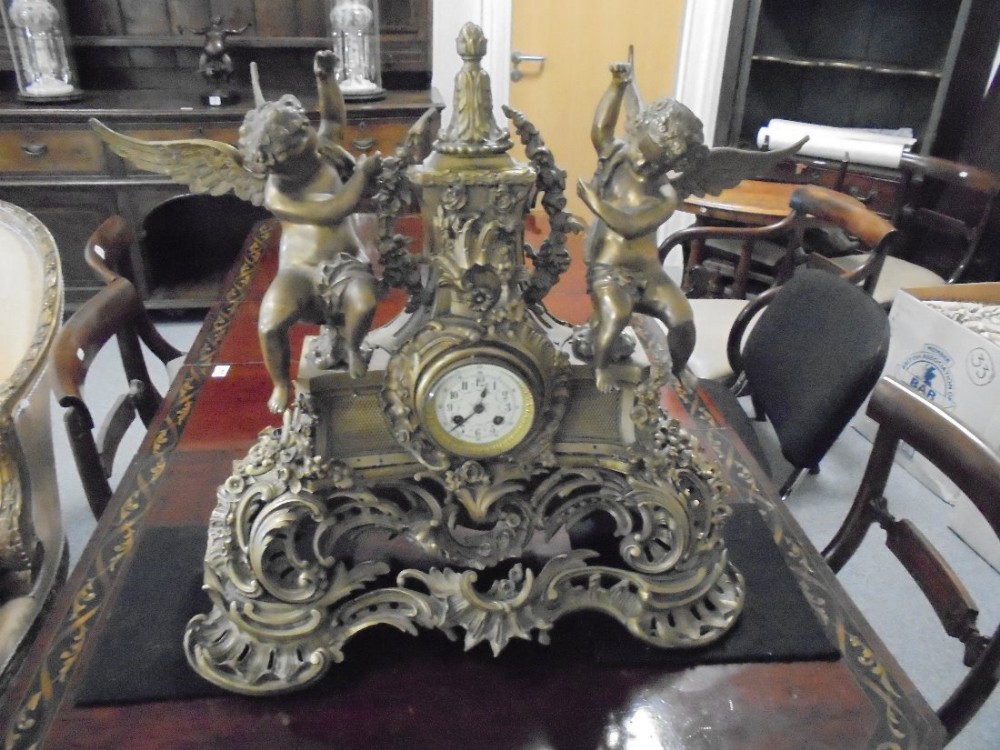 Impressive French  gilded brass mantle clock