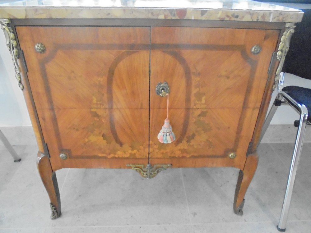 French marble top ormolu mounted  side cabinet