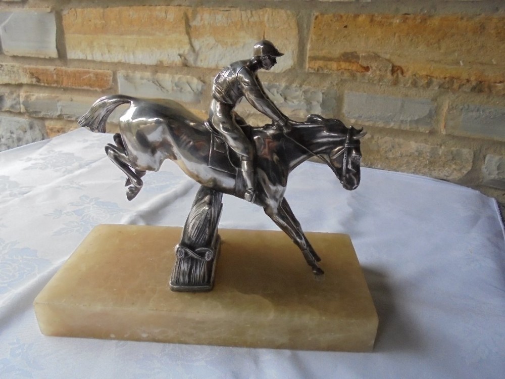 Silver plated model of Horse and Jockey 