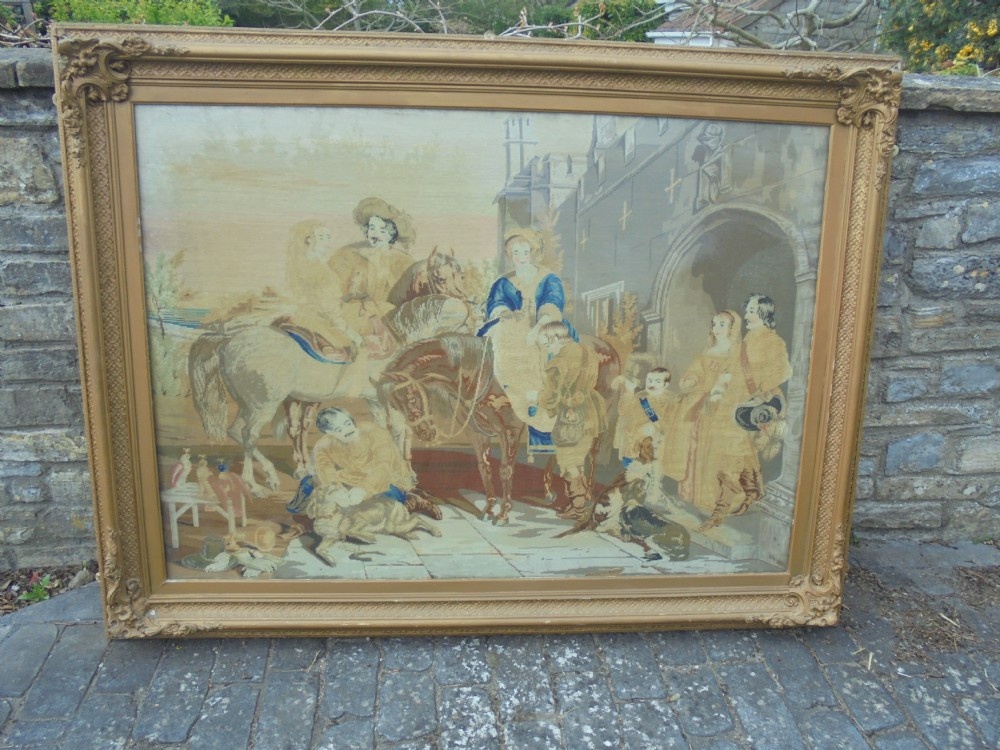 Massive Berlin style tapestry in gilded frame