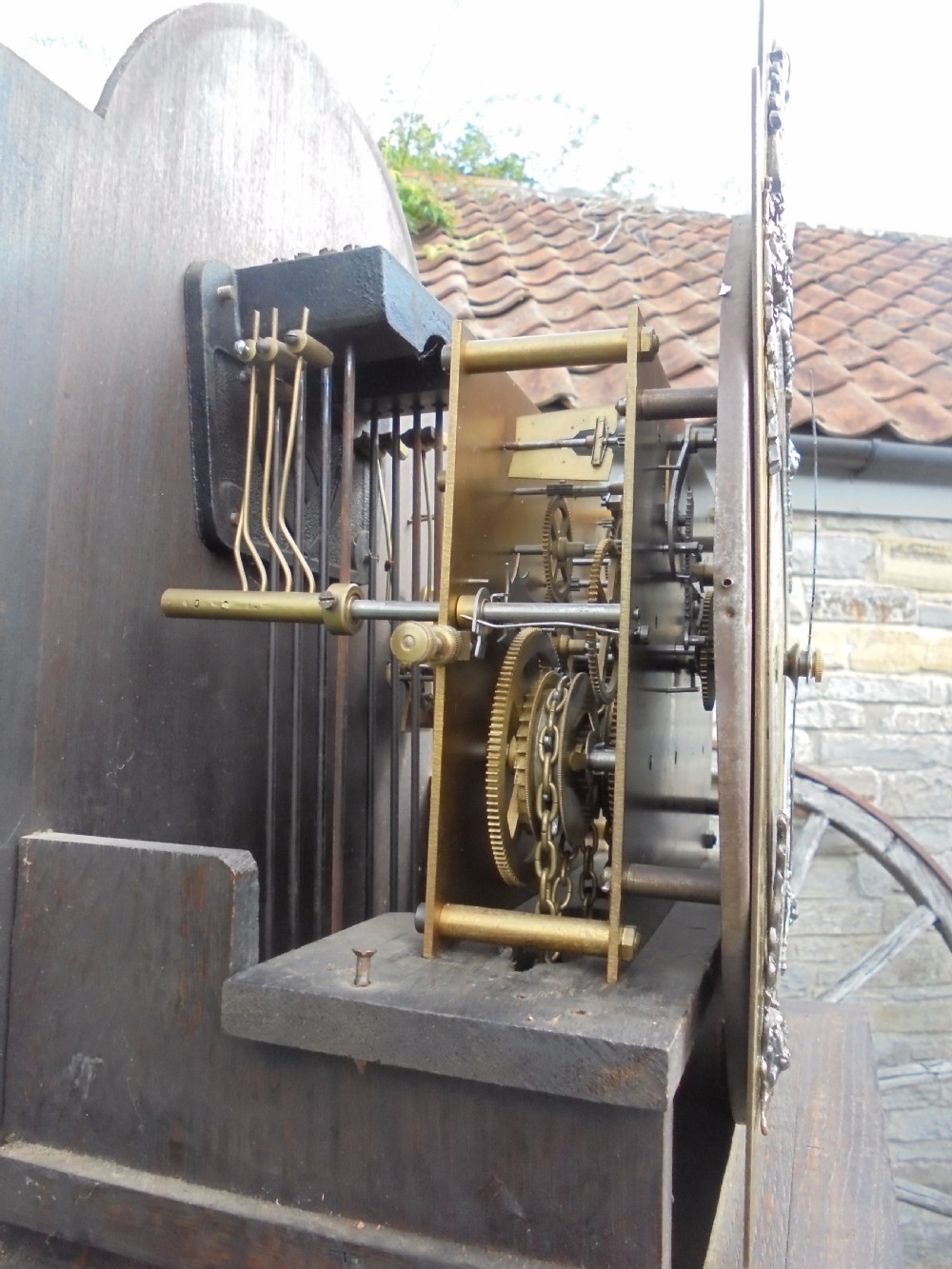 Three weight driven oak case , brass face longcase clock. circa 1900 View VII
