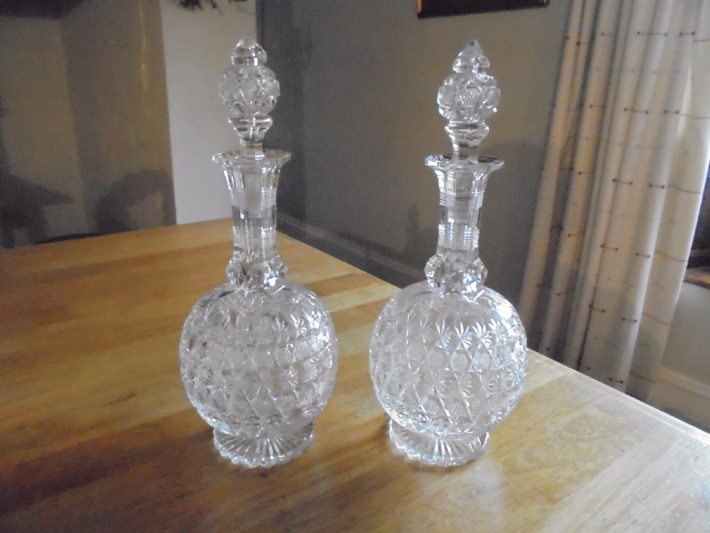 Pair of  early 19th century cut glass decanters  