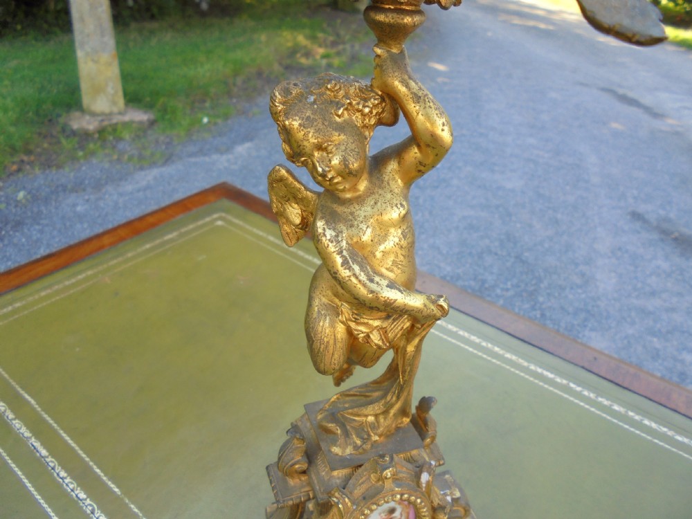 Pair of 19th century gilded bronze candelabra  with Sevres plaques View IV