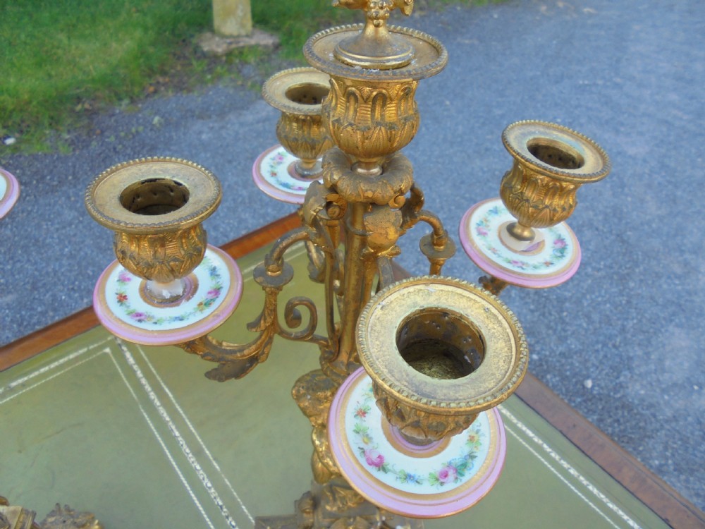 Pair of 19th century gilded bronze candelabra  with Sevres plaques View VI