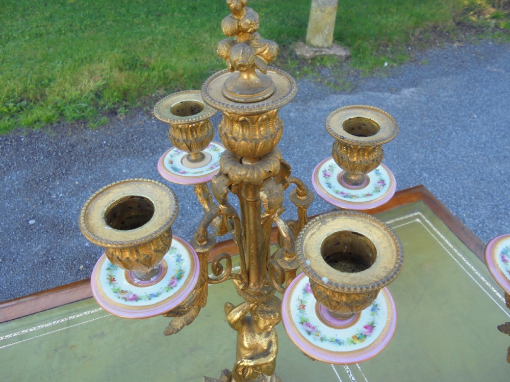 Pair of 19th century gilded bronze candelabra  with Sevres plaques View VII