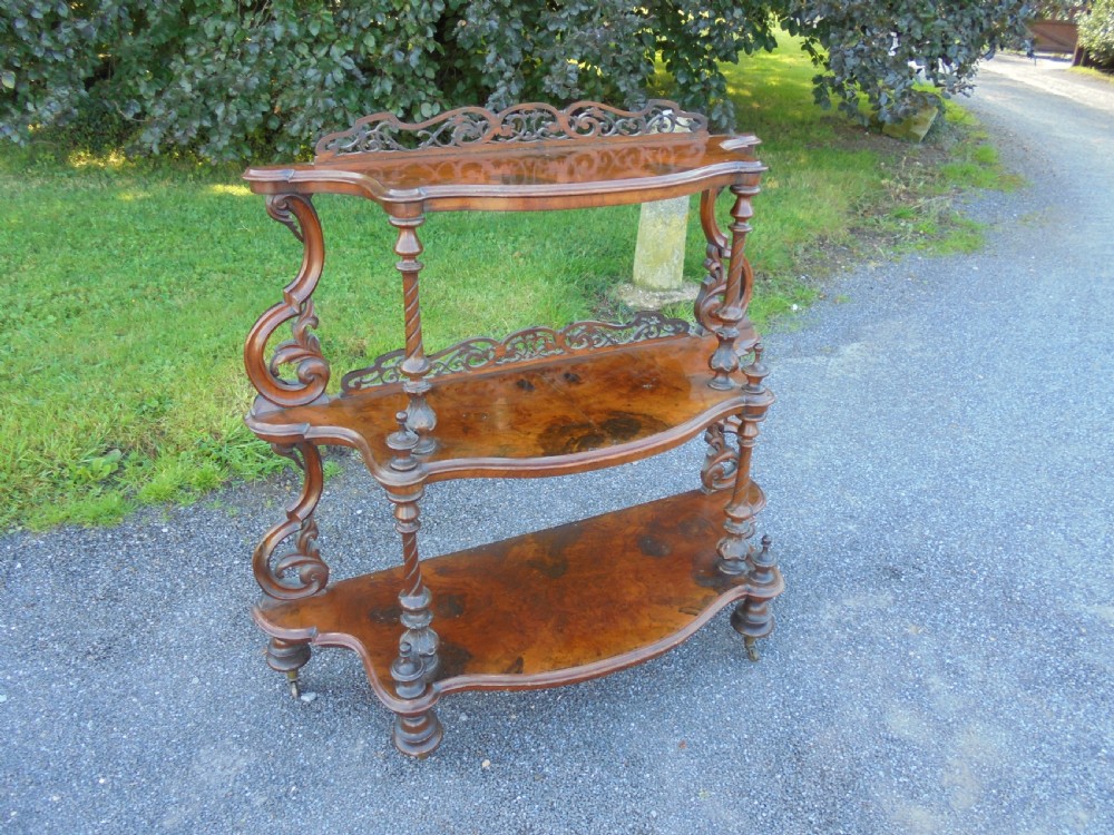 Victorian walnut three tier shelves View III