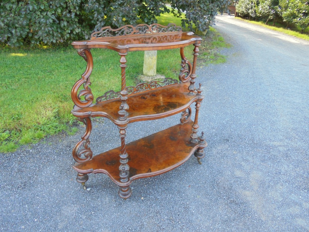 Victorian walnut three tier shelves View V