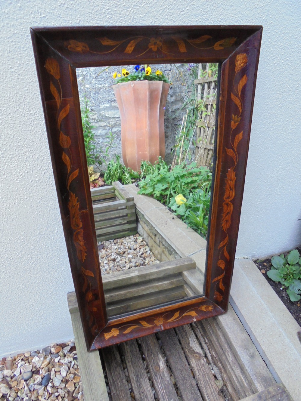 Dutch 19th century marquetry wall mirror