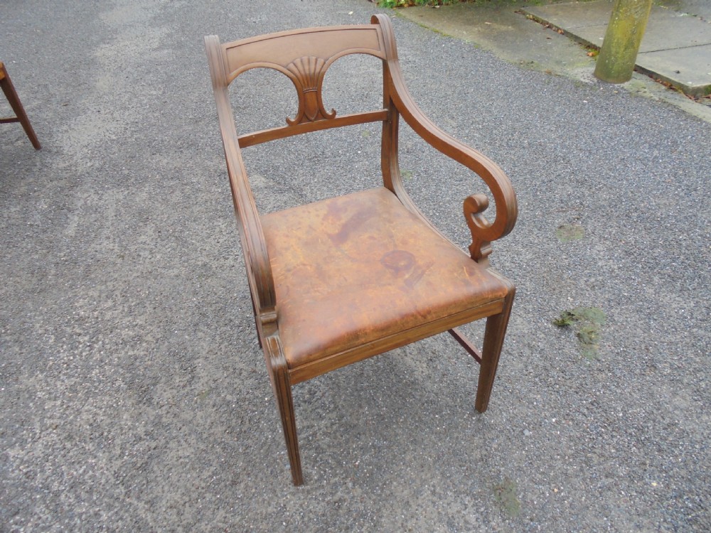 Set of eight (six plus two) Regency mahogany leather seat dining chairs View III