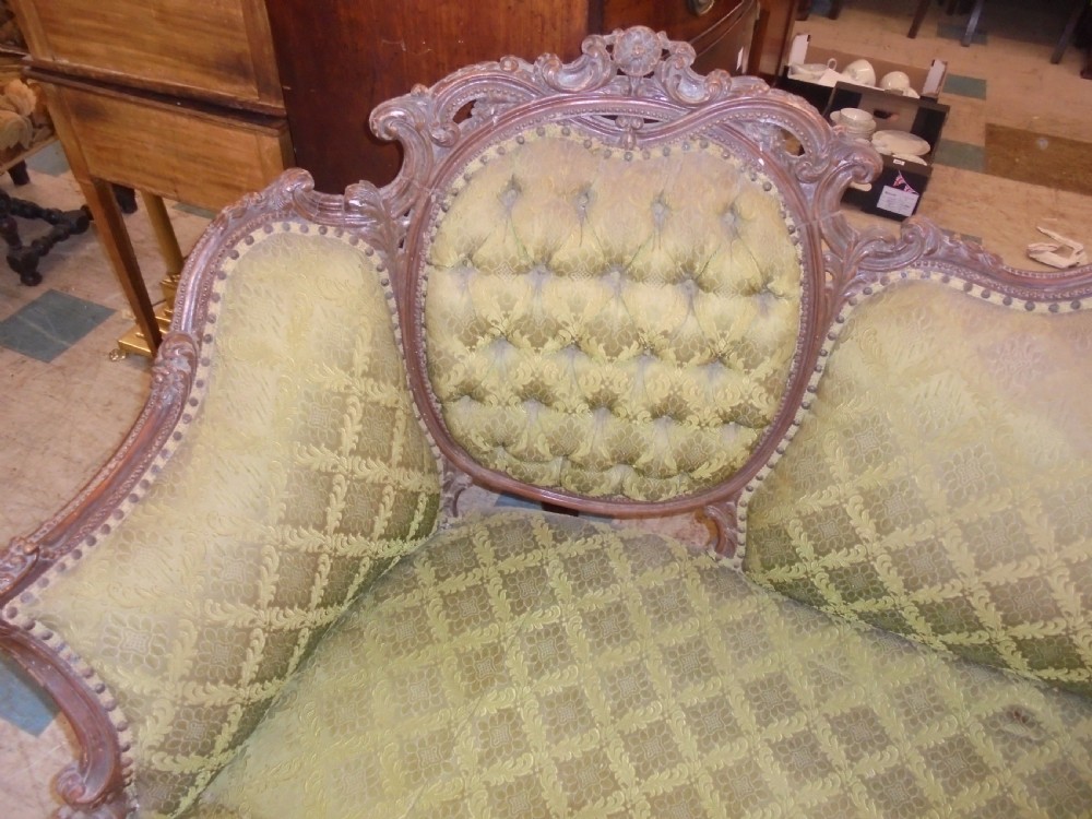 19th century oak framed triple salon settee View II
