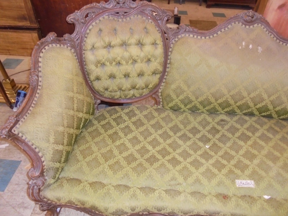 19th century oak framed triple salon settee View III