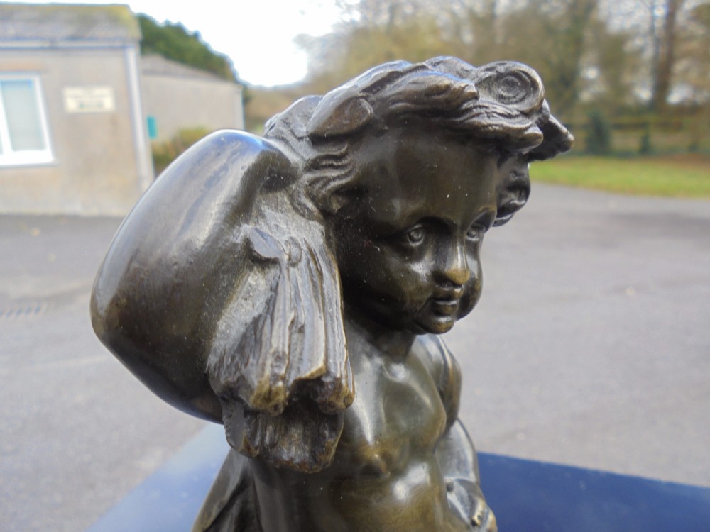 Pair 19th century bronze boy and girl figures View V
