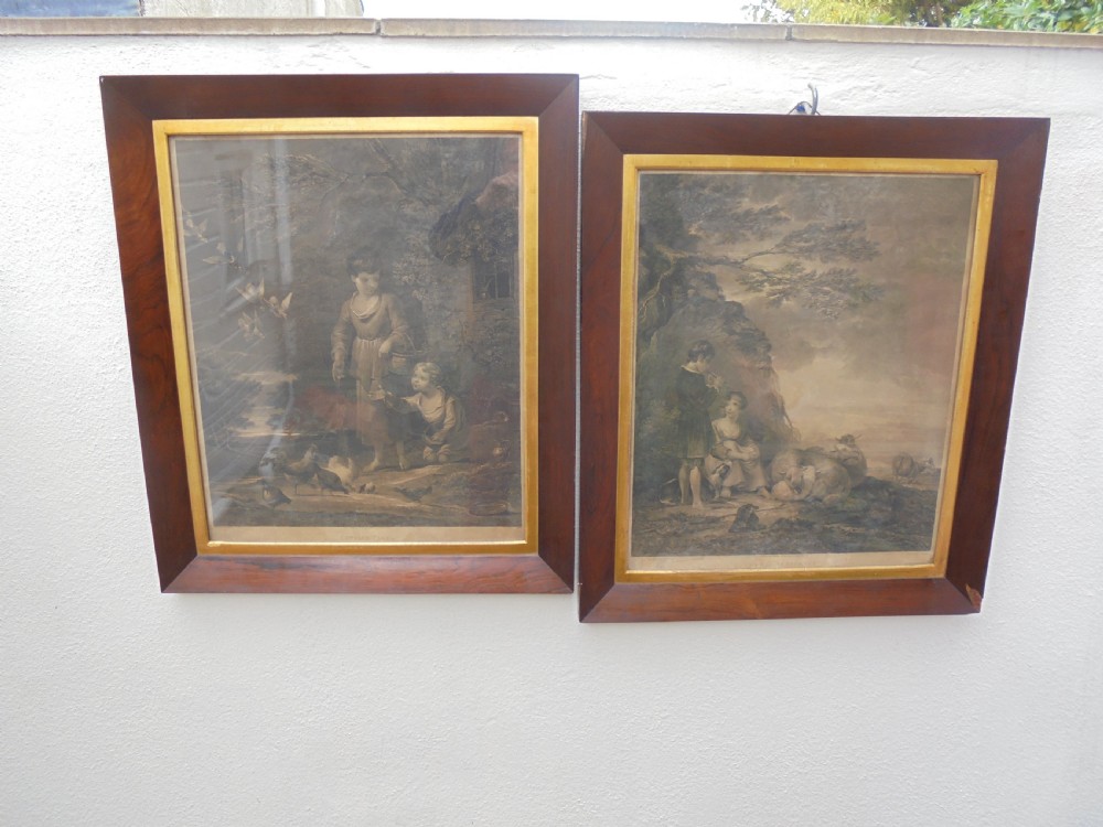 Pair of Victorian prints in rosewood frames View VII