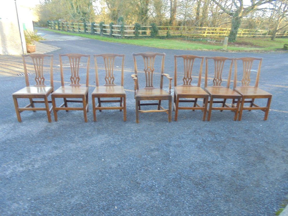 Set of Set of six plus one George 111 oak and elm dining chairs