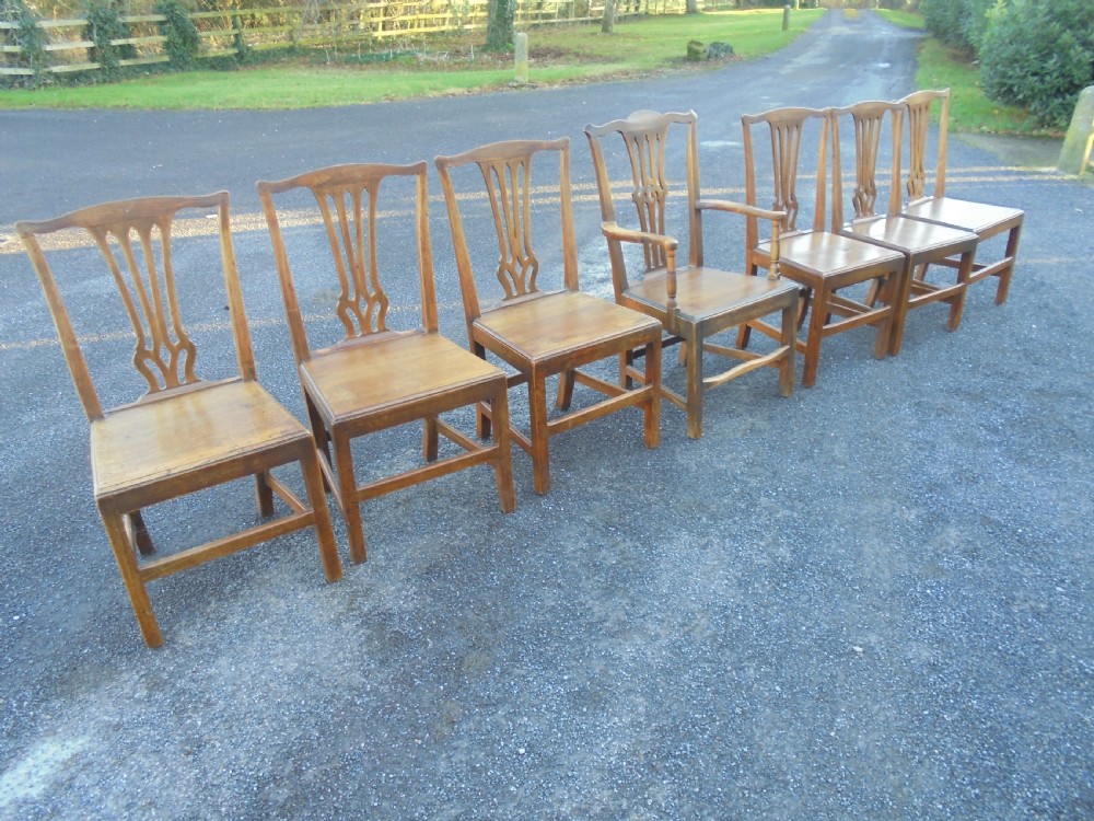 Set of Set of six plus one George 111 oak and elm dining chairs View IX