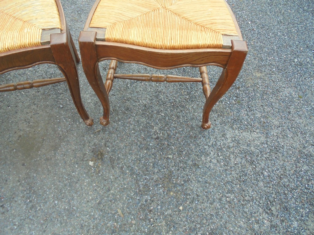Set six French country oak ladder back kitchen or dining chairs View V