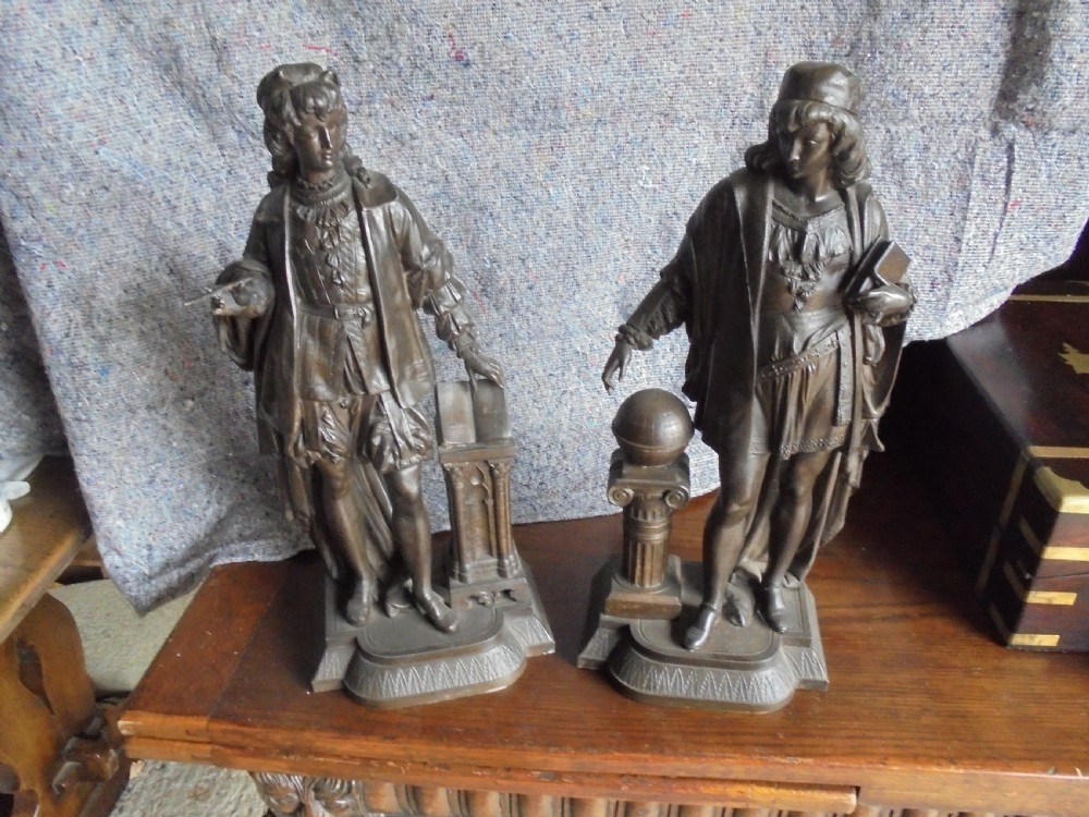 Pair of spelter figures depicting scholars View III