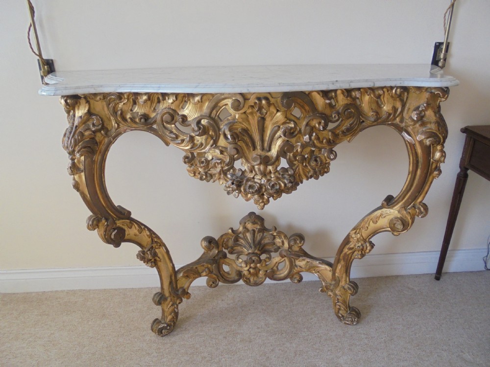 19th century marble top distressed gilded wood console table View IV