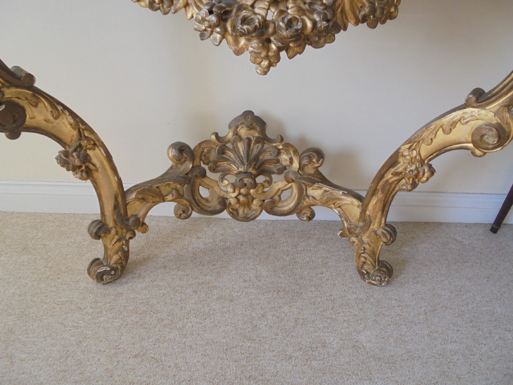 19th century marble top distressed gilded wood console table View VI