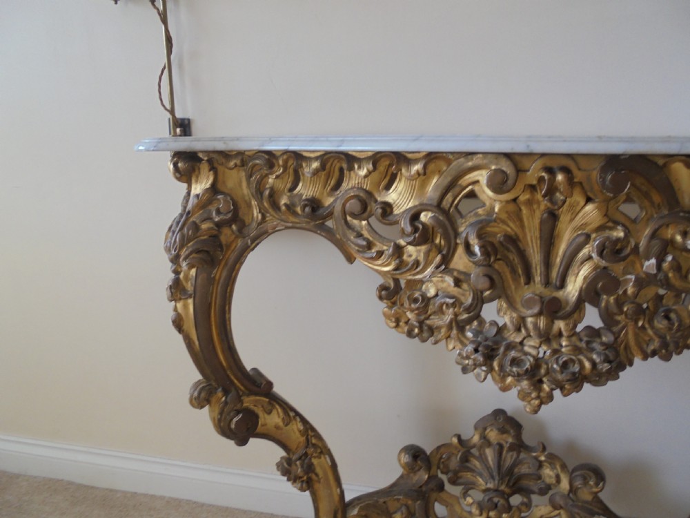 19th century marble top distressed gilded wood console table View VII