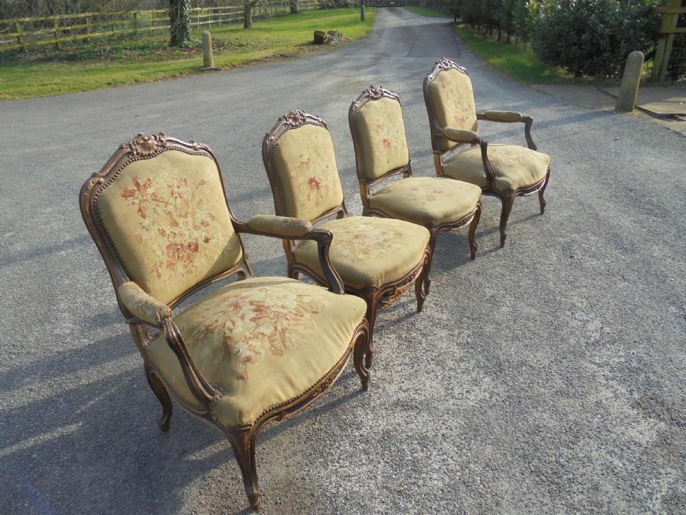 French 19th century  partly gilded walnut chairs with tapestry . View II