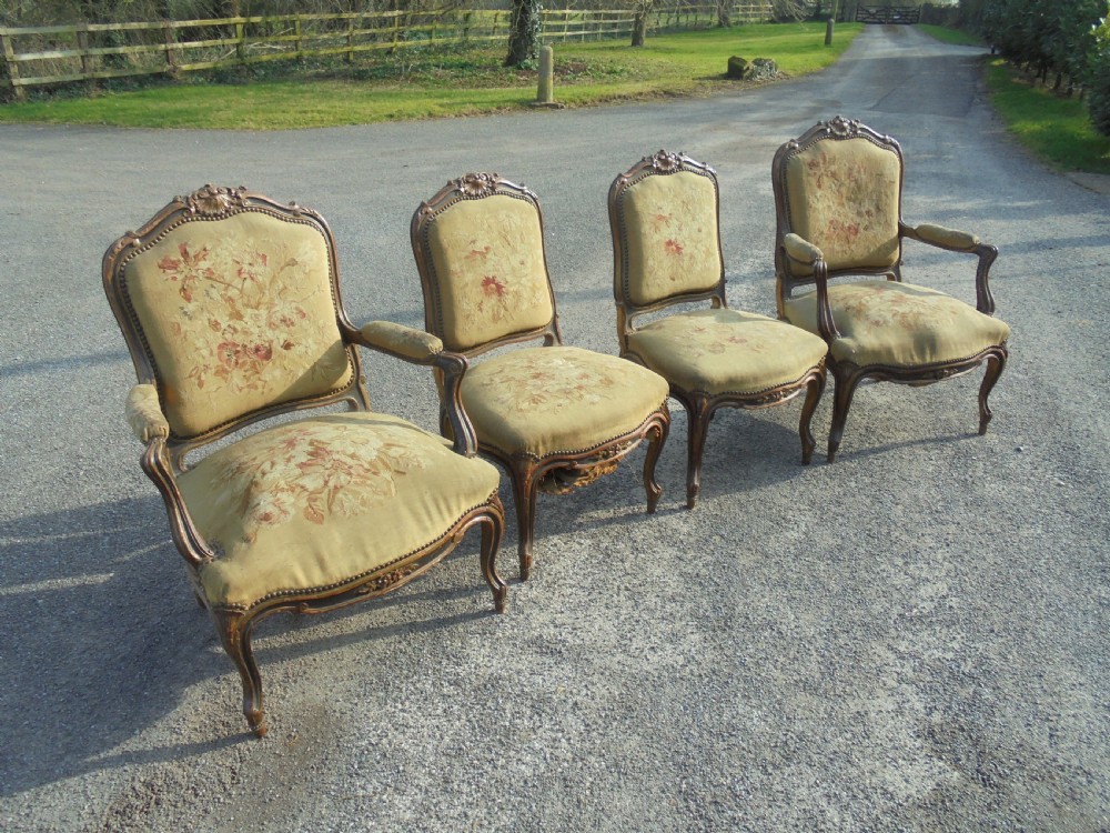French 19th century  partly gilded walnut chairs with tapestry . View III