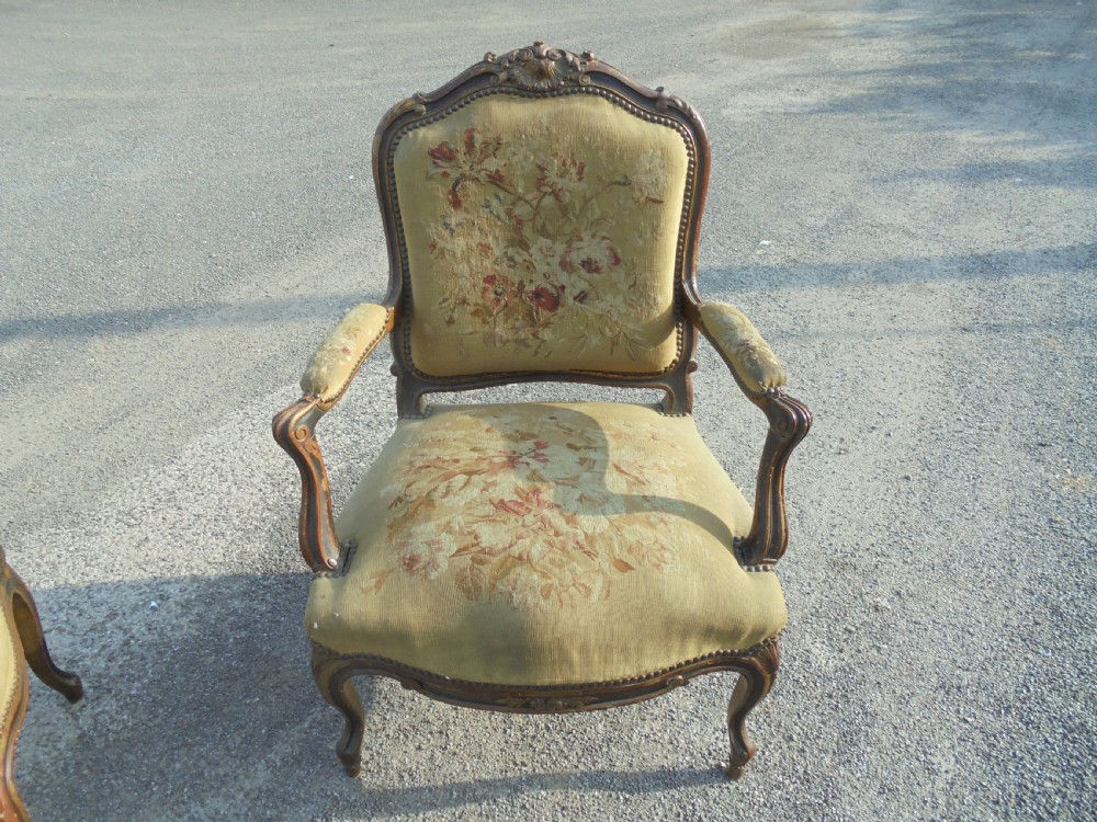 French 19th century  partly gilded walnut chairs with tapestry . View IV
