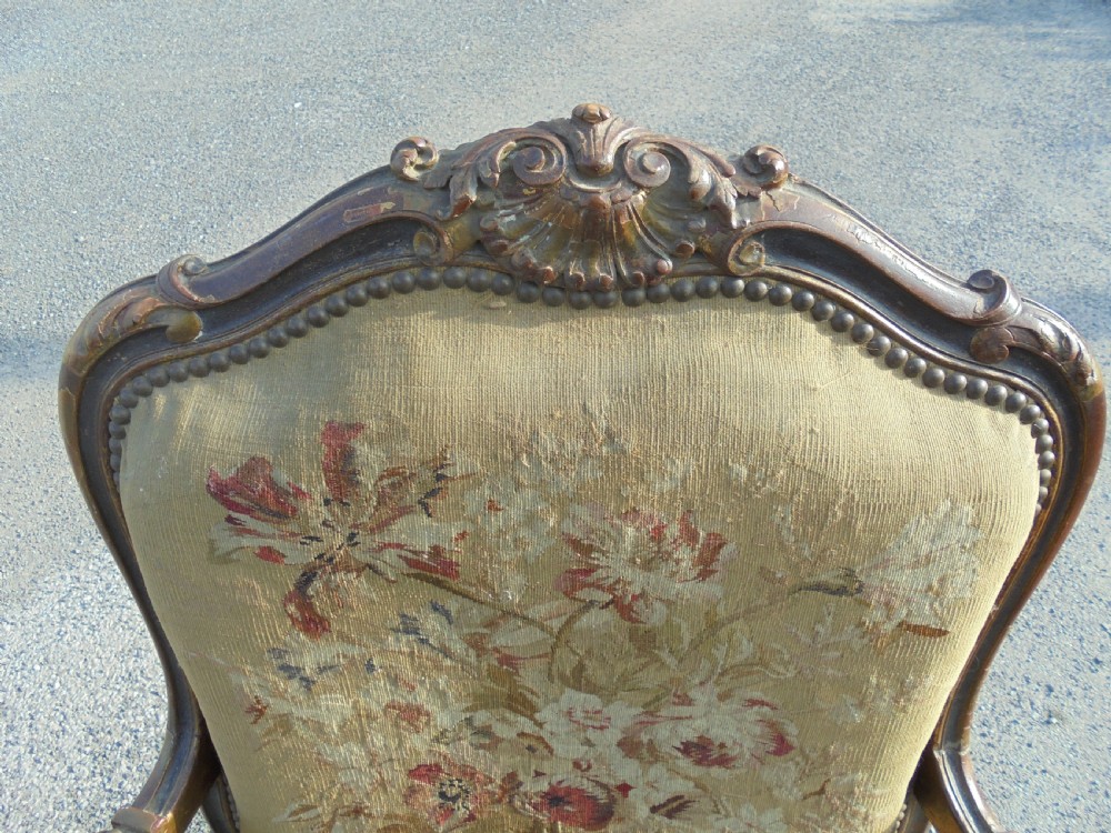 French 19th century  partly gilded walnut chairs with tapestry . View V