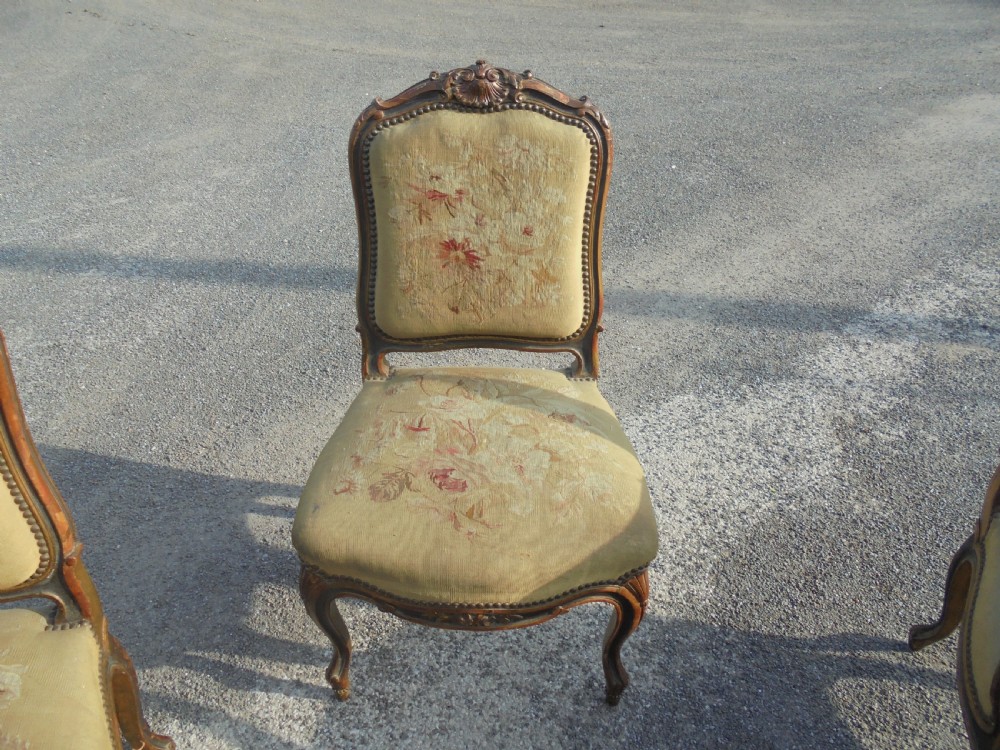 French 19th century  partly gilded walnut chairs with tapestry . View VI