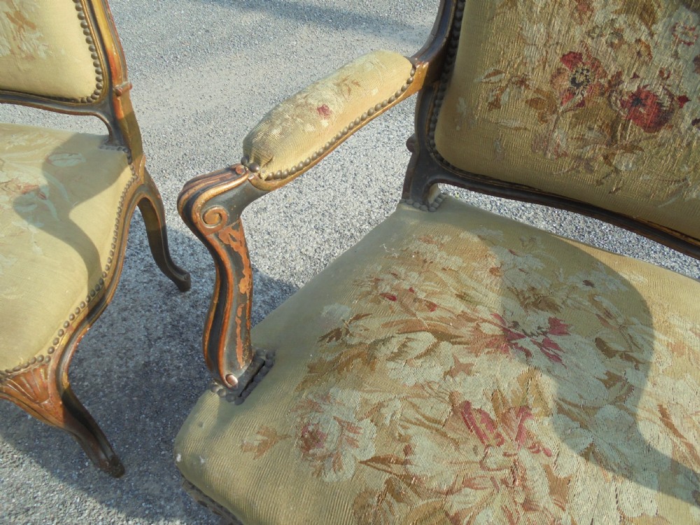French 19th century  partly gilded walnut chairs with tapestry . View VII