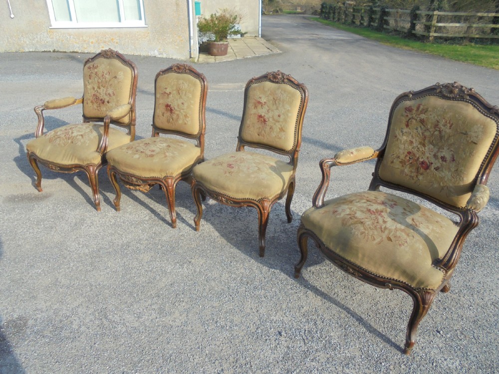 French 19th century  partly gilded walnut chairs with tapestry . View VIII