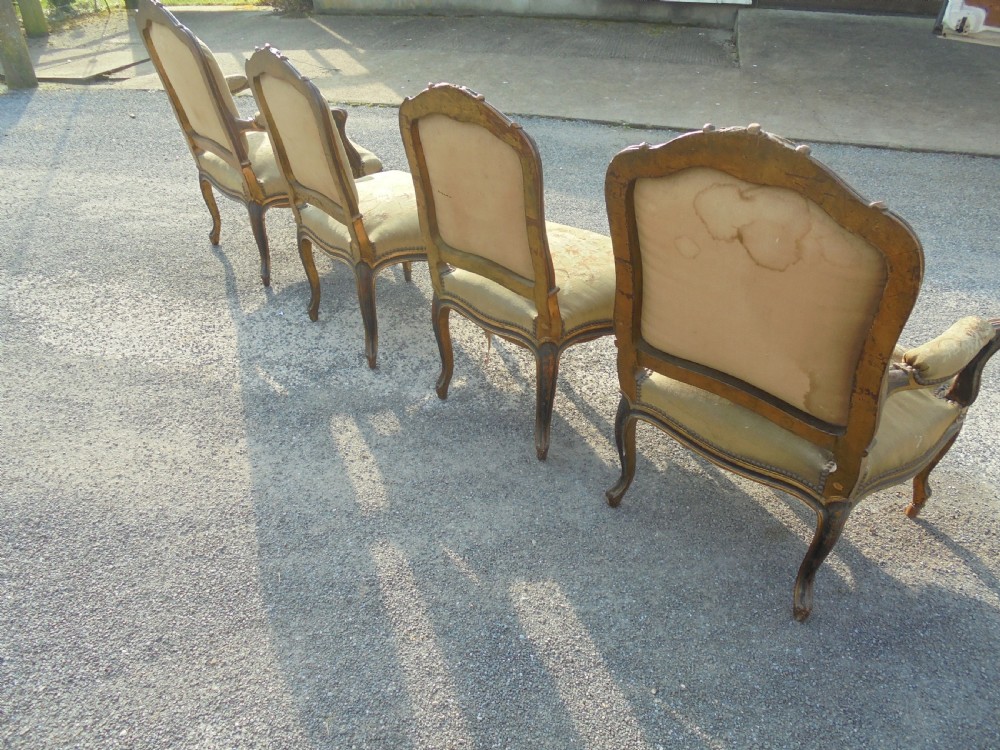 French 19th century  partly gilded walnut chairs with tapestry . View IX