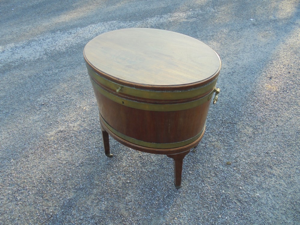 18th century oval brass bound cellarette View II
