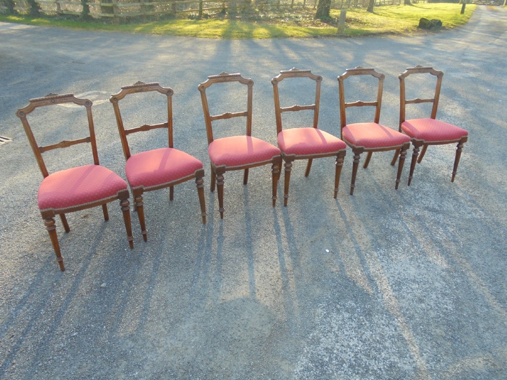 Set of six Victorian walnut dining chairs
