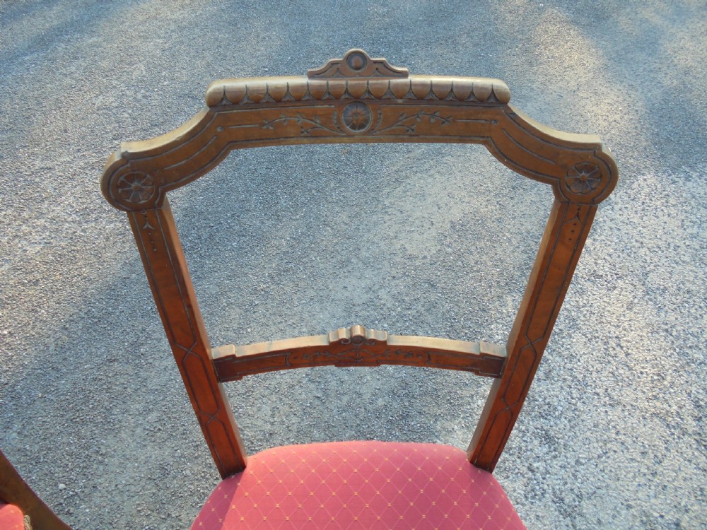 Set of six Victorian walnut dining chairs View III