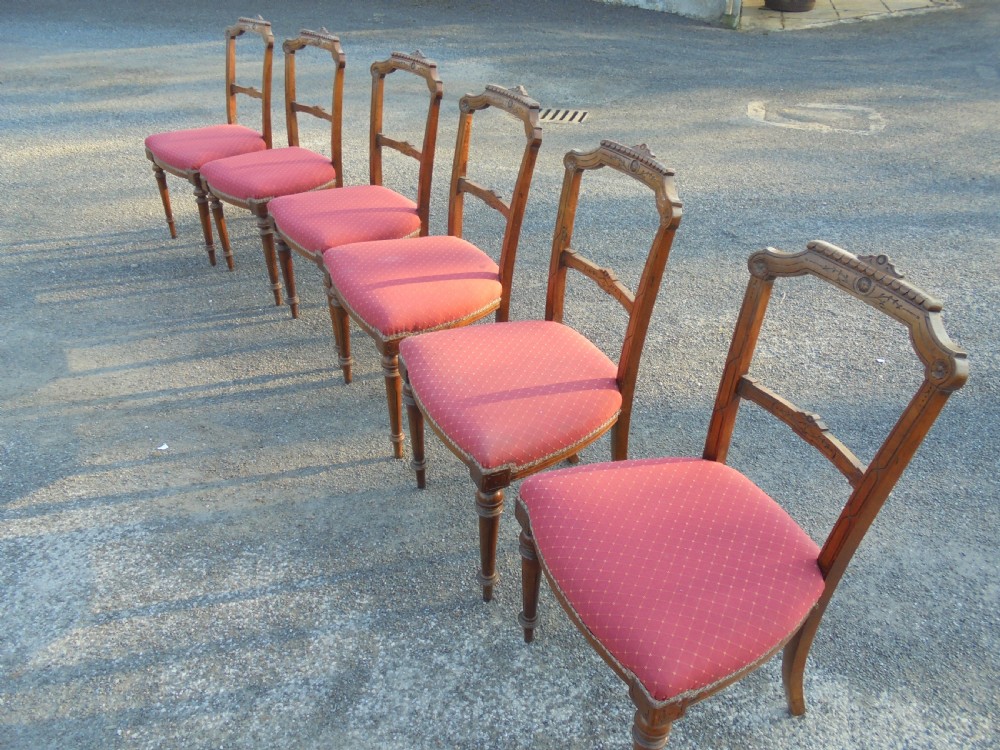 Set of six Victorian walnut dining chairs View IV