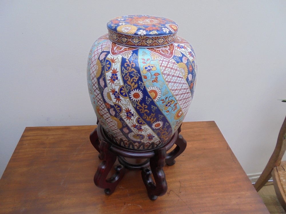 19th century Japanese Temple Jar and cover on stand View II