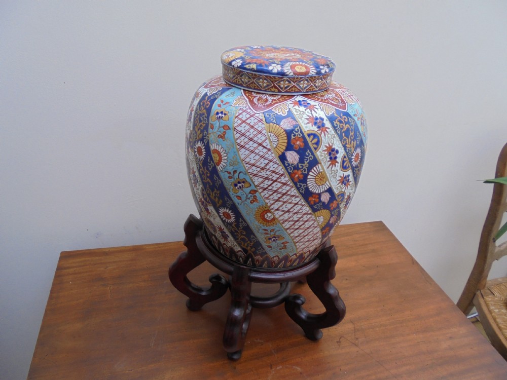 19th century Japanese Temple Jar and cover on stand View V