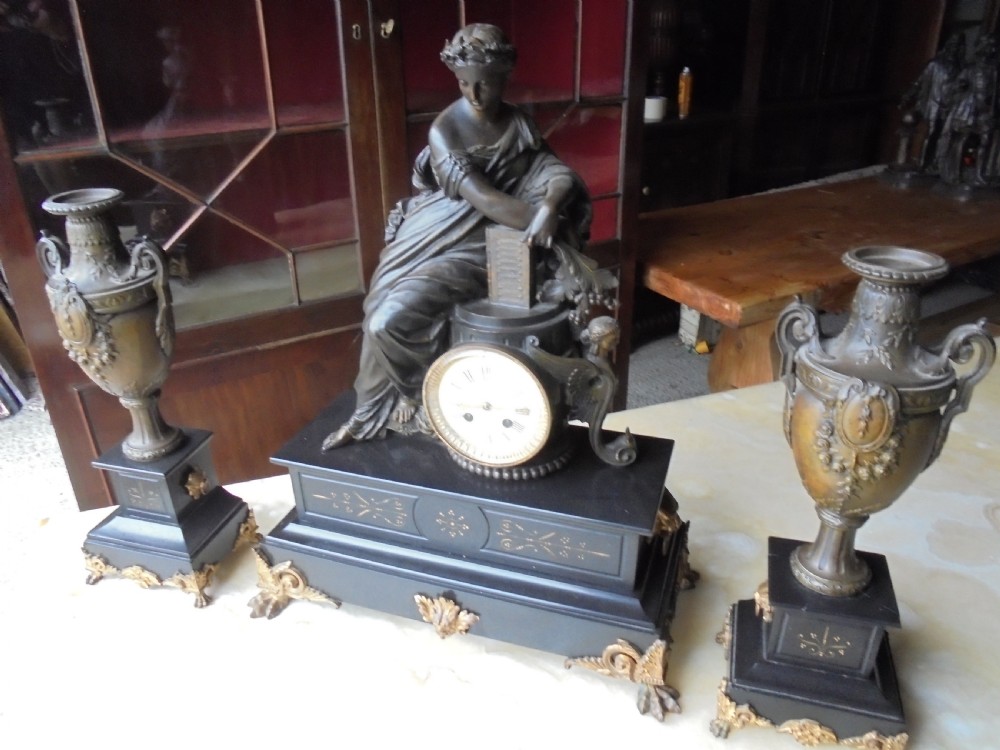 French three piece clock garniture Paris maker View VIII
